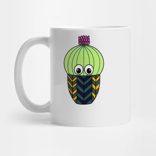Cute Cactus Design #278: Cute Barrel Cactus In Patterned Pot Mug